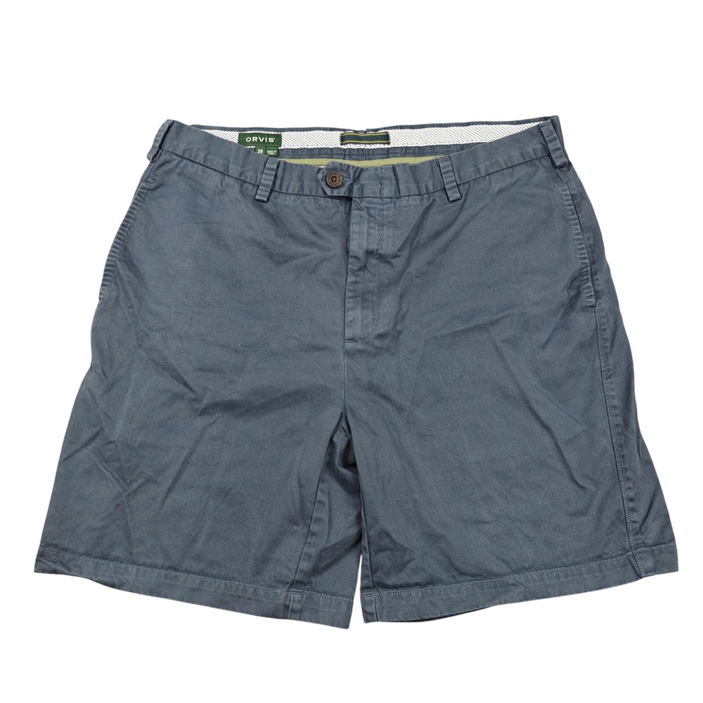 Orvis Shorts Mens 38 Blue‎ 9" Inseam Cotton Canvas Chino Flat Front Summer